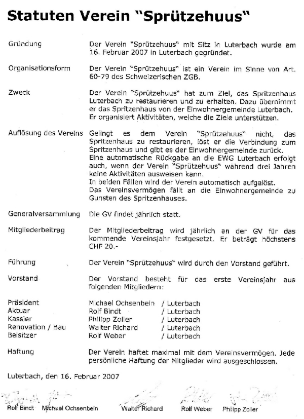 Statuten des VEREIN "Spr�tzehuus"